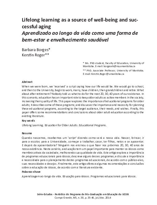 (PDF) Lifelong learning as a source of well-being and successful aging