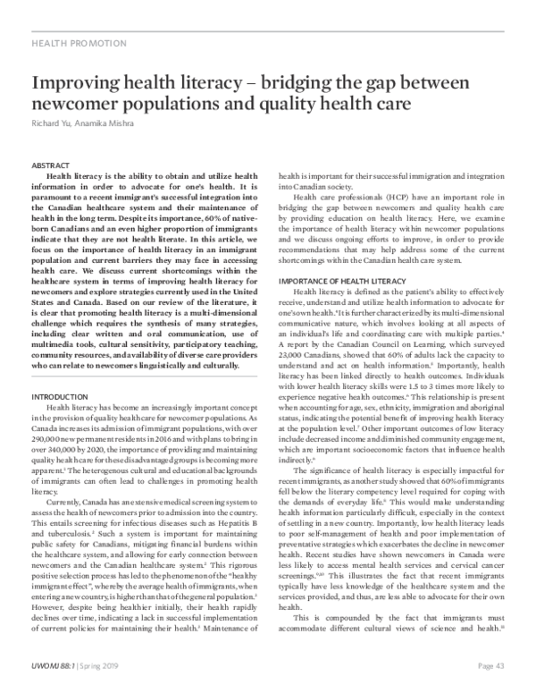 (PDF) Improving health literacy – bridging the gap between newcomer ...