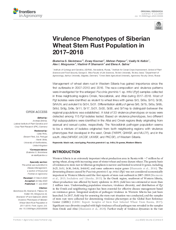 (PDF) Virulence Phenotypes of Siberian Wheat Stem Rust Population in ...