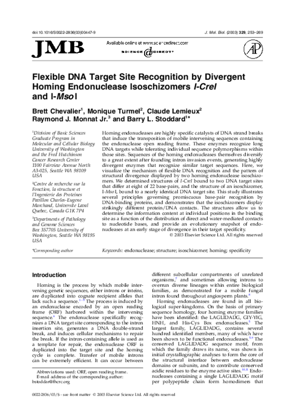 (PDF) Flexible DNA Target Site Recognition by Divergent Homing ...