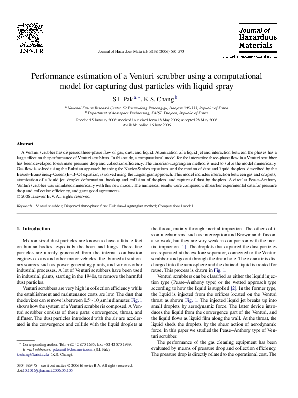 (PDF) Performance estimation of a Venturi scrubber using a ...