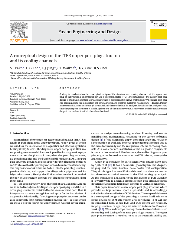 (PDF) A conceptual design of the ITER upper port plug structure and its ...