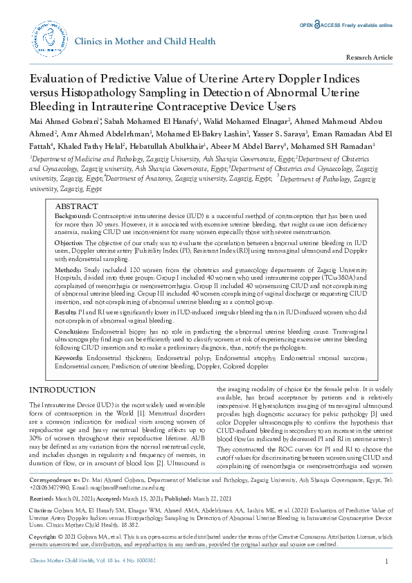 (PDF) Evaluation of Predictive Value of Uterine Artery Doppler Indices ...
