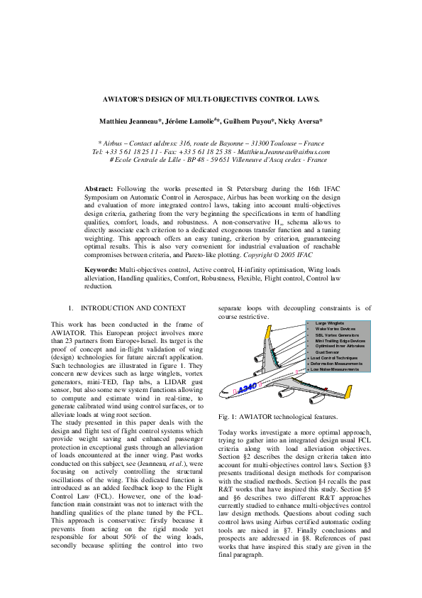 (PDF) Awiator's Design of Multi-Objectives Control Laws