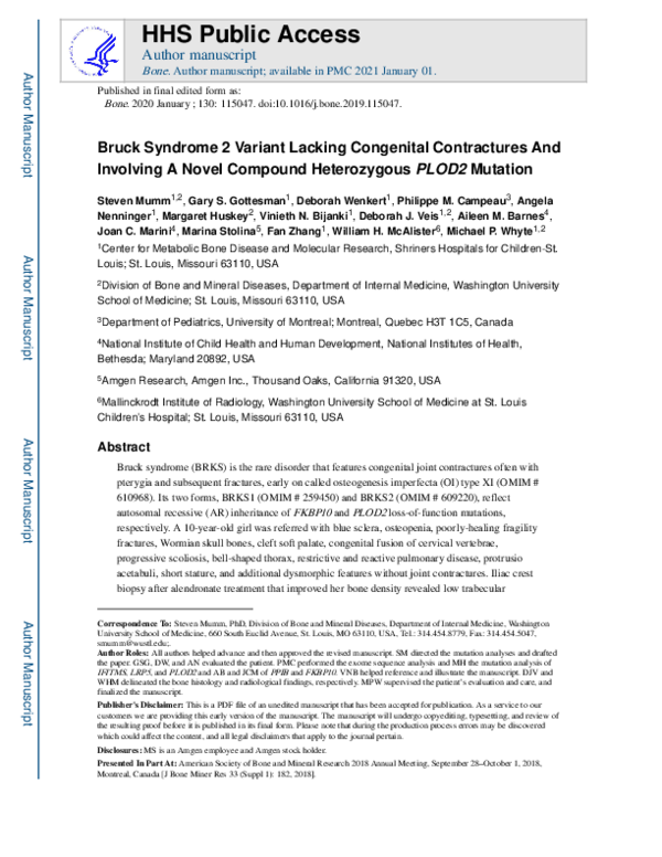 (PDF) Bruck syndrome 2 variant lacking congenital contractures and