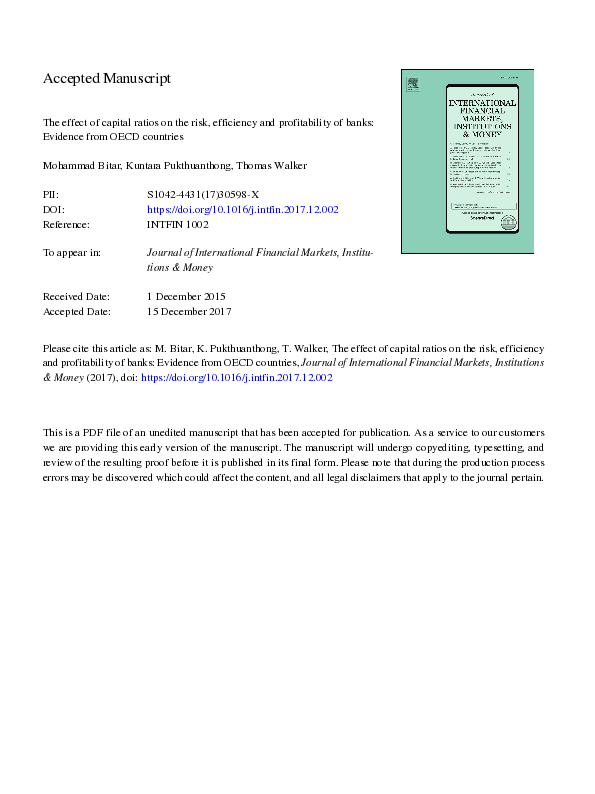 (PDF) The effect of capital ratios on the risk, efficiency and ...