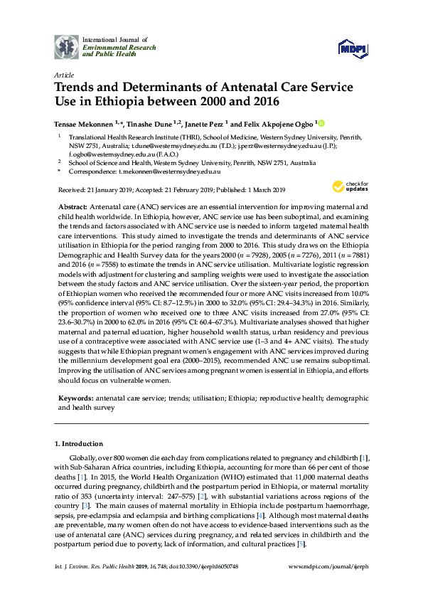 (PDF) Trends and Determinants of Antenatal Care Service Use in Ethiopia ...