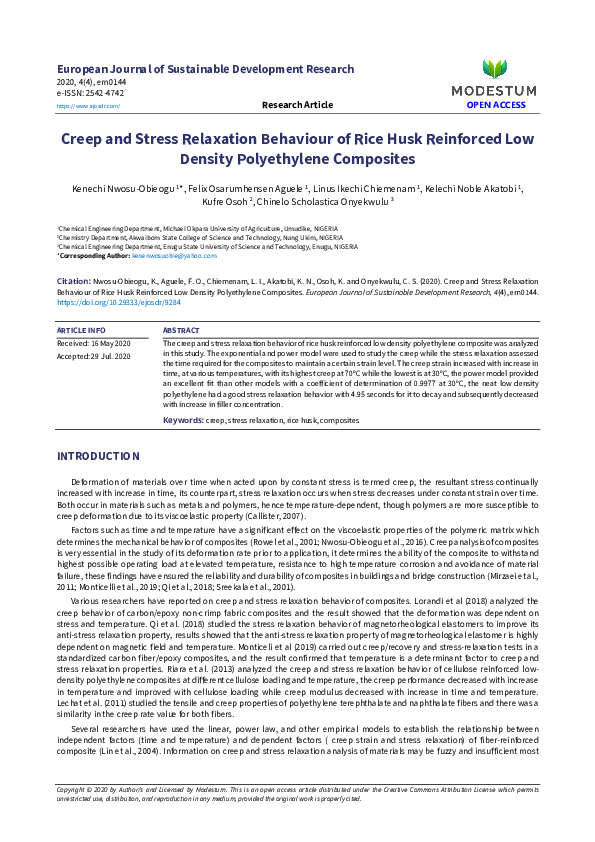 (PDF) Creep and Stress Relaxation Behaviour of Rice Husk Reinforced Low ...