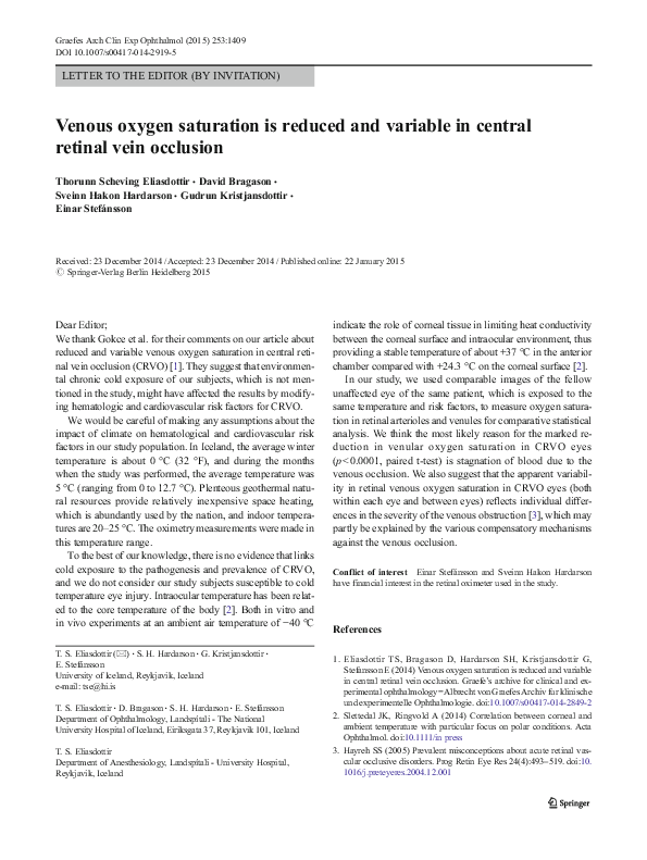 (PDF) Venous oxygen saturation is reduced and variable in central ...