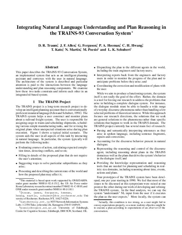 (PDF) Integrating natural language understanding and plan reasoning in ...