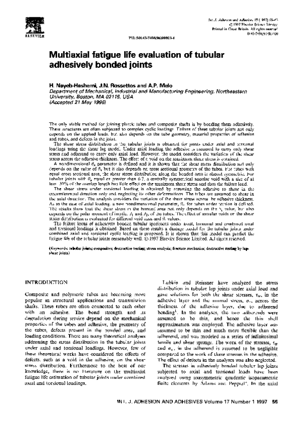 (PDF) Multiaxial fatigue life evaluation of tubular adhesively bonded ...