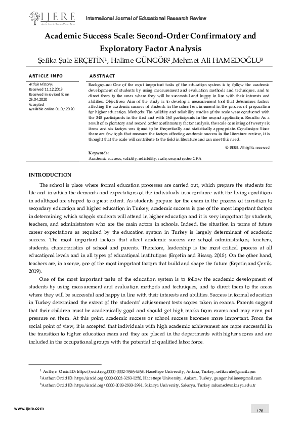 PDF Academic Success Scale Second Order Confirmatory And Exploratory PDF Academic Success Scale Second Order Confirmatory And Exploratory