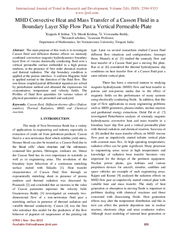 (PDF) MHD Convective Heat and Mass Transfer of a Casson Fluid in a ...
