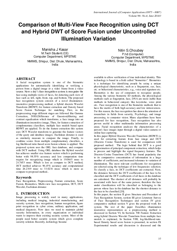 (PDF) Comparison of Multi-View Face Recognition using DCT and Hybrid ...