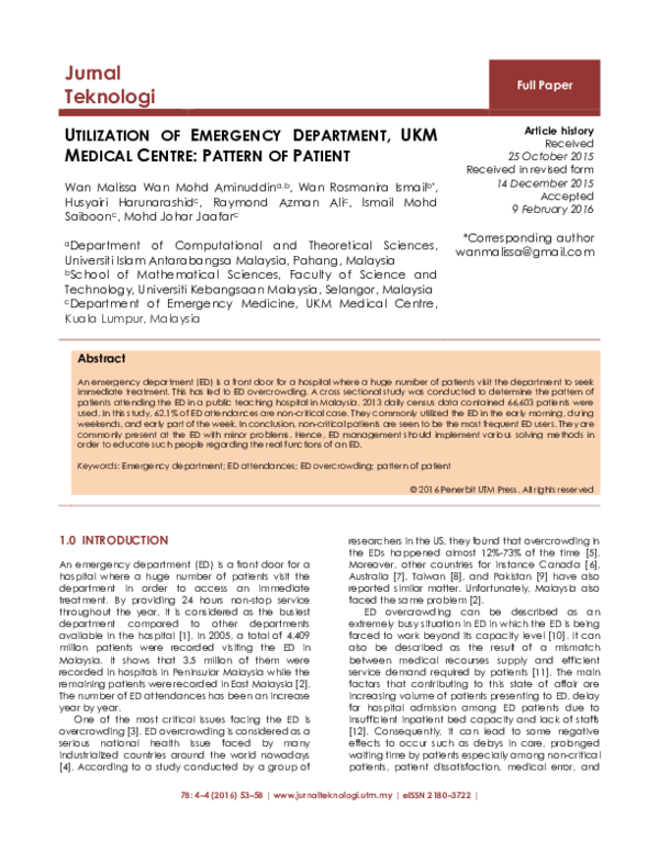 (PDF) Utilization of Emergency Department, Ukm Medical Centre: Pattern ...