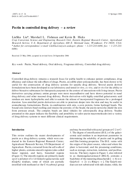 (PDF) Pectin in controlled drug delivery a review LinShu Liu