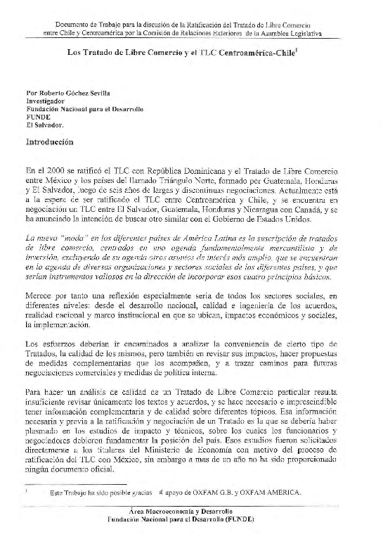 (PDF) Los Tratados de Libre Comercio y el TLC CentroaméricaChile