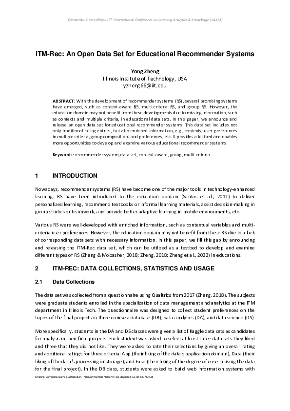 (PDF) ITM-Rec: An Open Data Set for Educational Recommender Systems