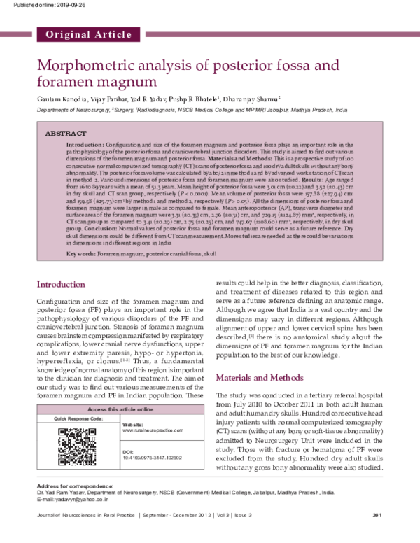 (PDF) Morphometric analysis of posterior fossa and foramen magnum