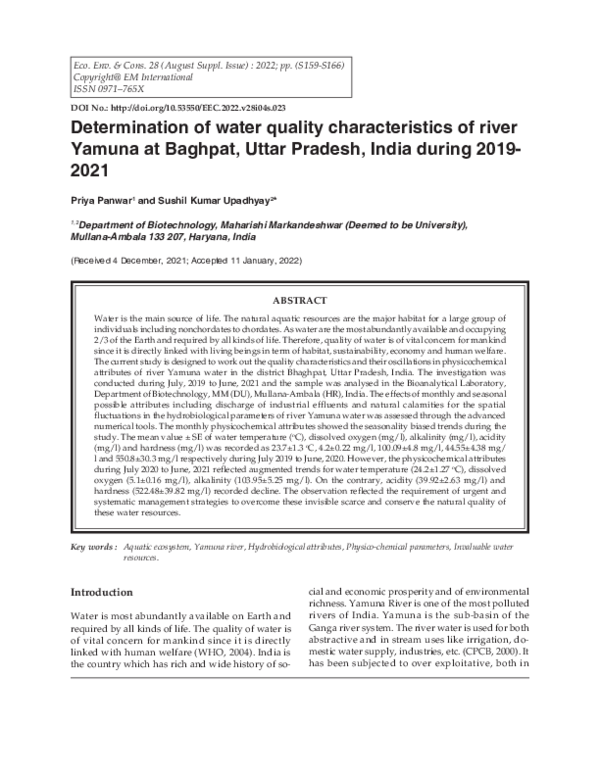 (PDF) Determination of water quality characteristics of river Yamuna at ...