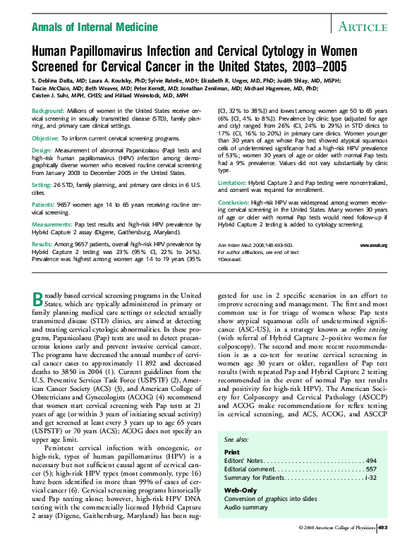 (PDF) Human Papillomavirus Infection and Cervical Cytology in Women ...