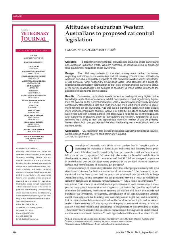 (PDF) Attitudes of suburban Western Australians to proposed cat control ...