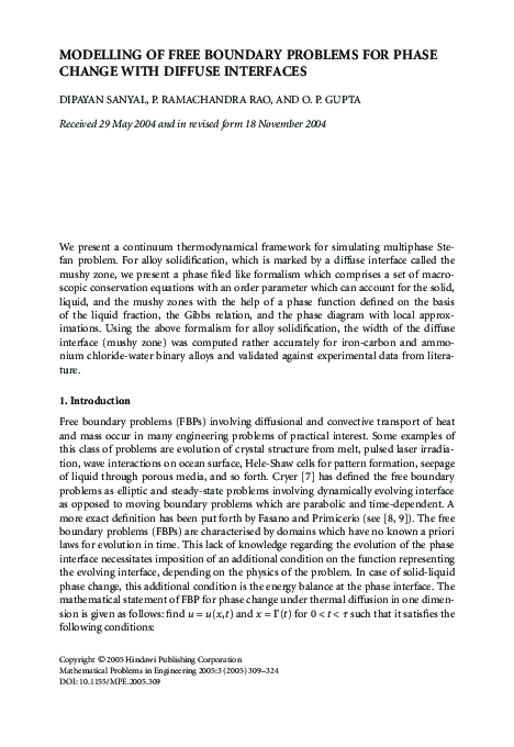 (PDF) Modelling of free boundary problems for phase change with diffuse ...