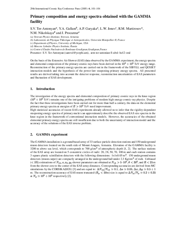 (PDF) Primary composition and energy spectra obtained with the GAMMA ...