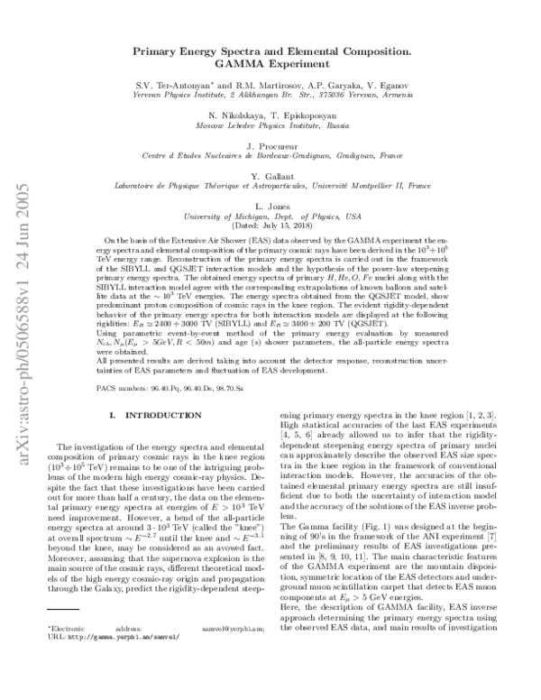 (PDF) Primary energy spectra and elemental composition. gamma experiment
