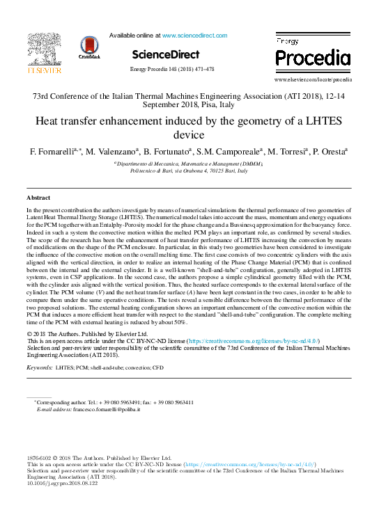 (PDF) Heat transfer enhancement induced by the geometry of a LHTES device