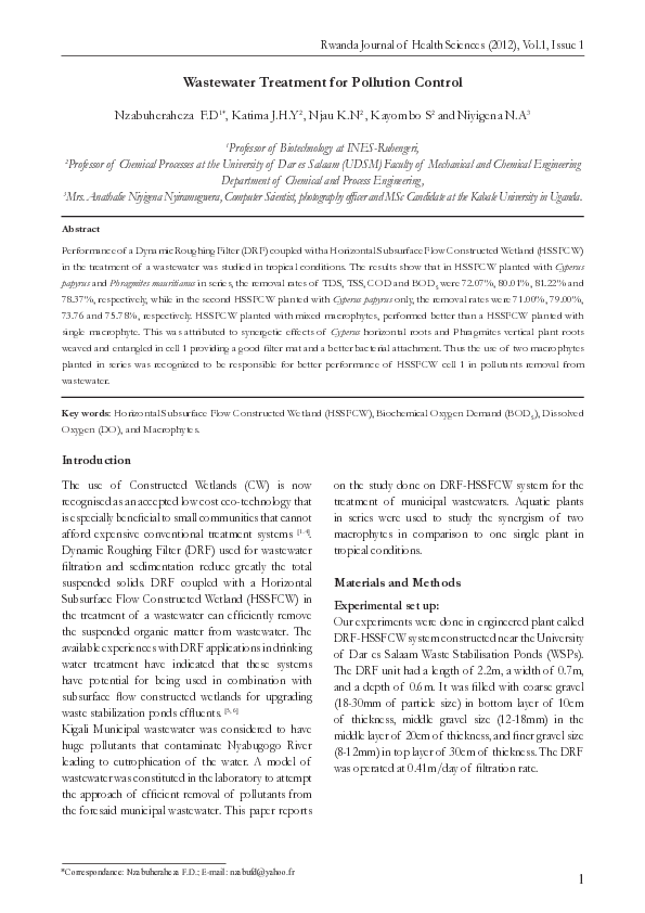 (PDF) Wastewater treatment for pollution control Karoli Njau