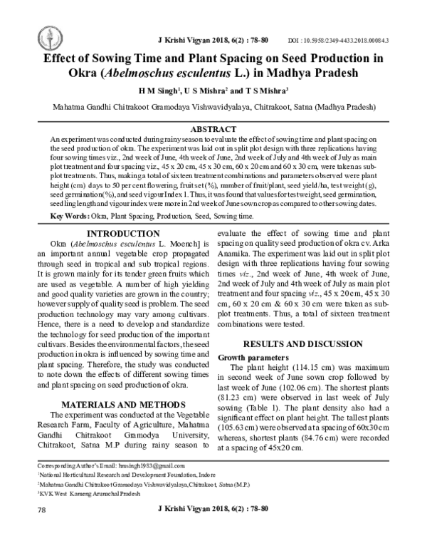 (PDF) Effect of Sowing Time and Plant Spacing on Seed Production in ...