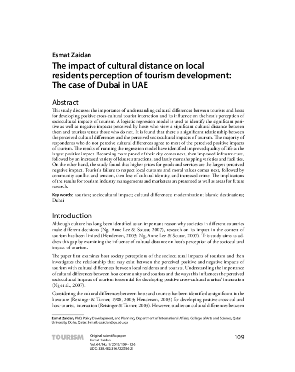 (PDF) The impact of cultural distance on local residents perception of ...