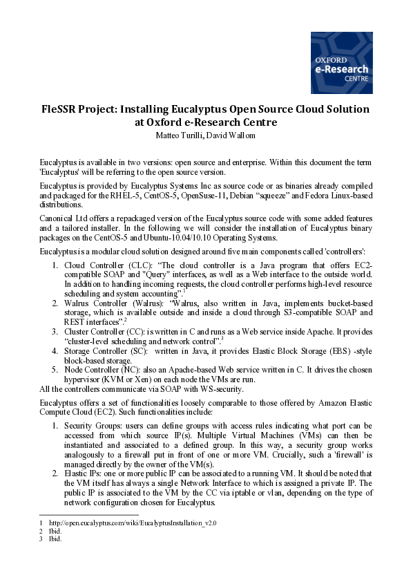 (PDF) FleSSR project: Installing Eucalyptus open source cloud solution ...