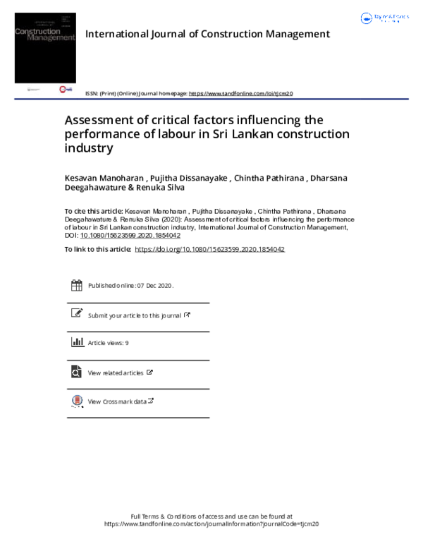 (PDF) Assessment of critical factors influencing the performance of ...