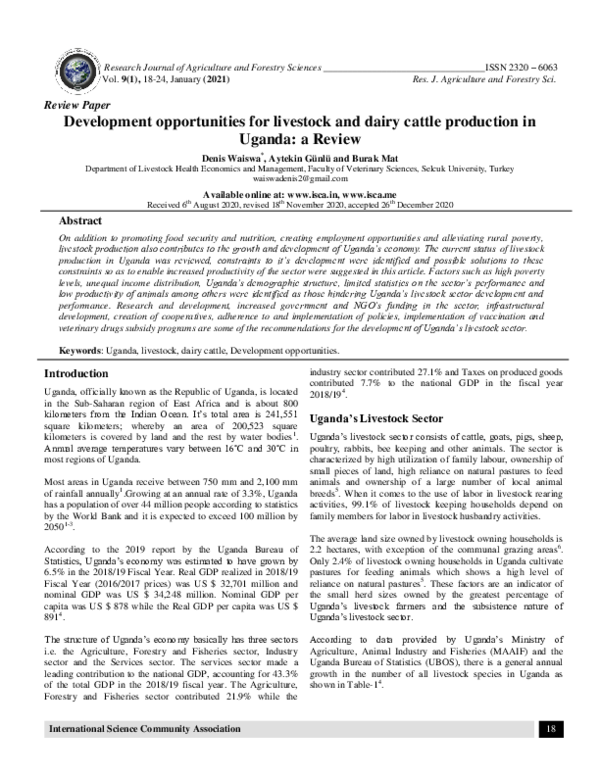 (PDF) Development opportunities for livestock and dairy cattle ...