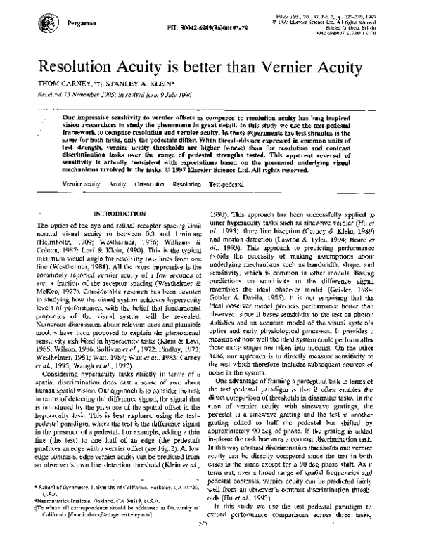 (PDF) Resolution Acuity is better than Vernier Acuity