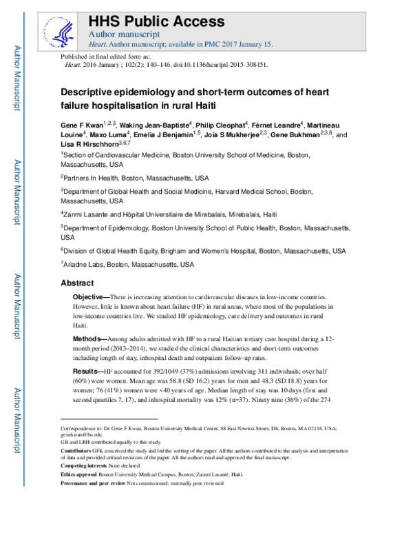 (PDF) Descriptive epidemiology and short-term outcomes of heart failure ...
