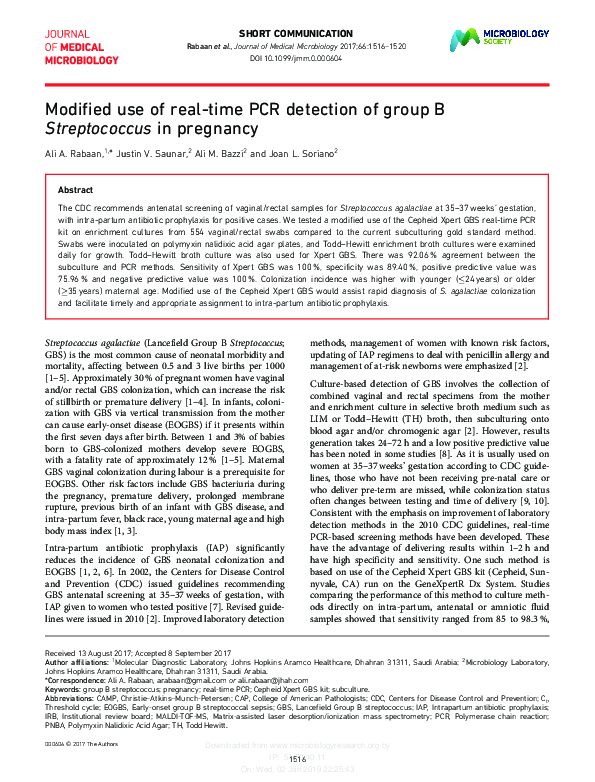 (PDF) Modified use of real-time PCR detection of group B Streptococcus ...