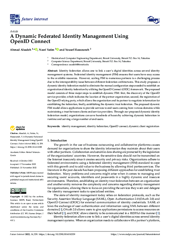 (PDF) A Dynamic Federated Identity Management Using OpenID Connect