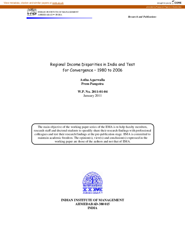 (PDF) Regional Income Disparities in India and Test for Convergence ...