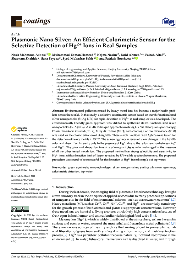 (PDF) Plasmonic Nano Silver: An Efficient Colorimetric Sensor for the ...