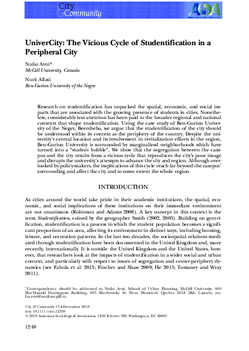(PDF) UniverCity: The Vicious Cycle of Studentification in a Peripheral ...