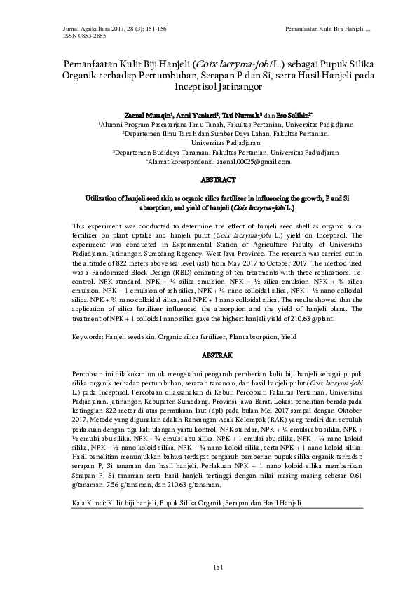 Pemanfaatan Kulit Biji Hanjeli (Coix lacryma-jobi L.) sebagai Pupuk ...