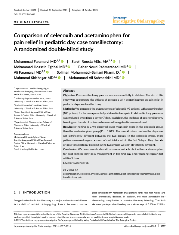 (PDF) Comparison of celecoxib and acetaminophen for pain relief in ...