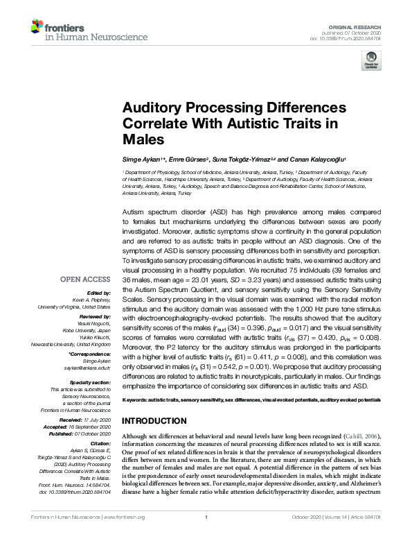 (PDF) Auditory Processing Differences Correlate With Autistic Traits in ...