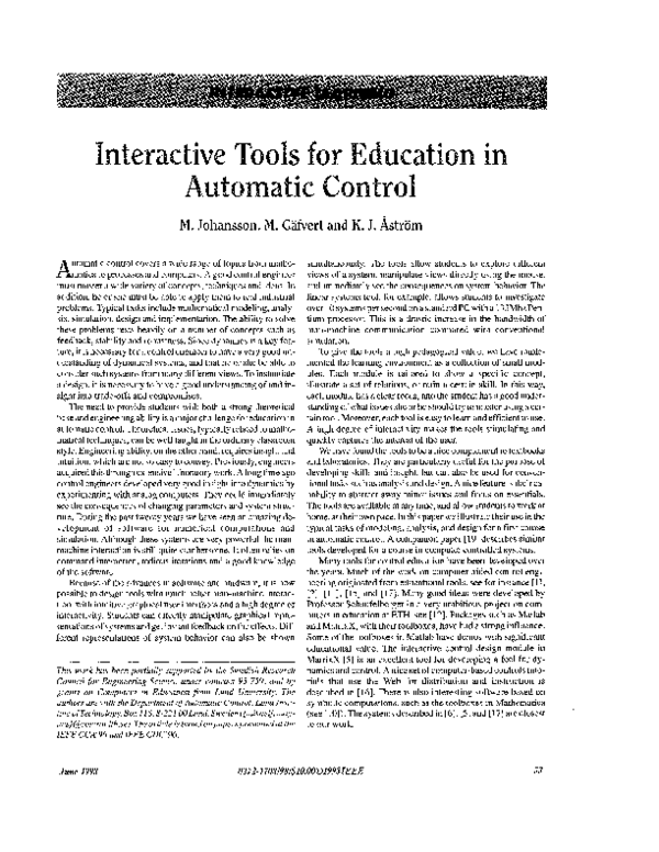 (PDF) Interactive tools for education in automatic control