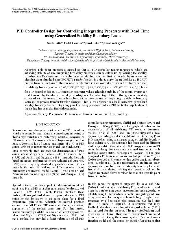 (PDF) PID Controller Design for Controlling Integrating Processes with ...