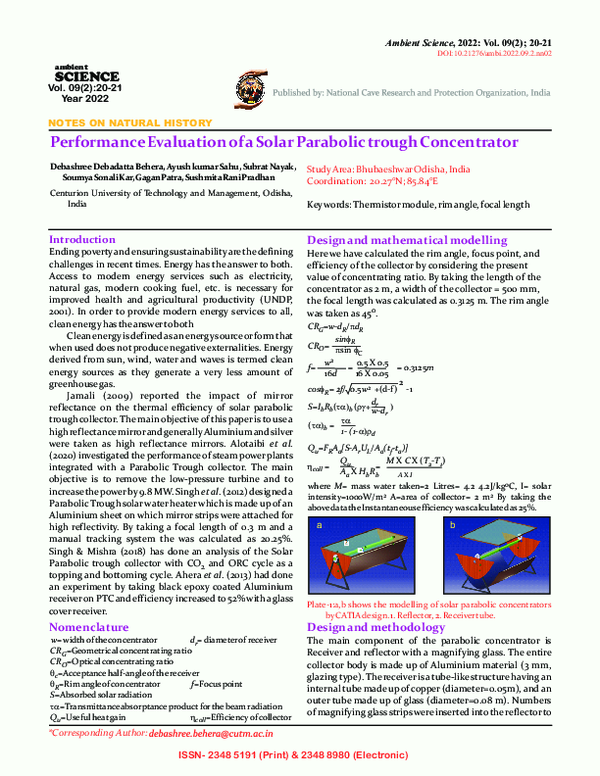 (PDF) Performance Evaluation of a Solar Parabolic trough Concentrator ...