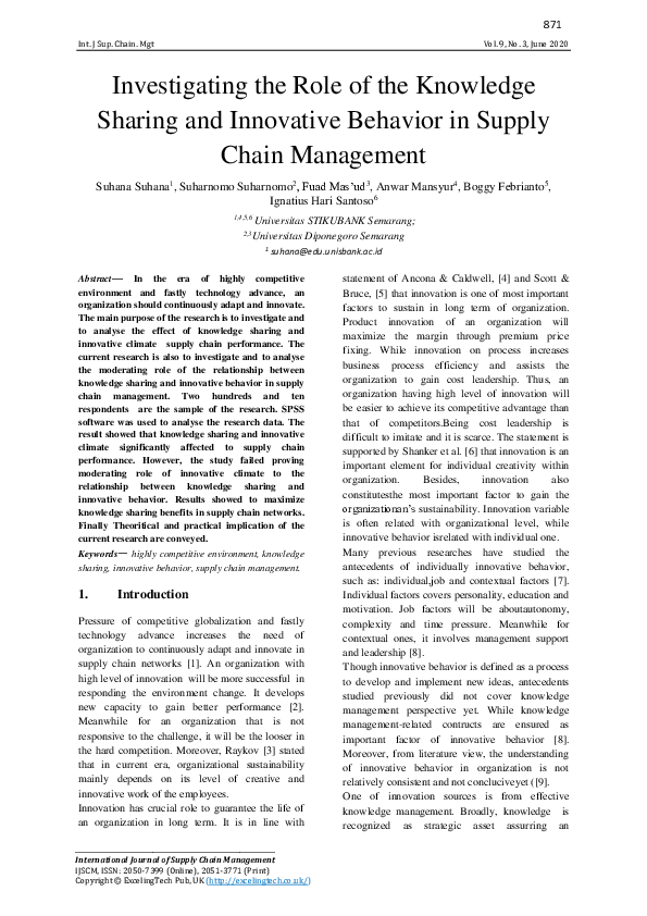 (PDF) Investigating the Role of the Knowledge Sharing and Innovative ...